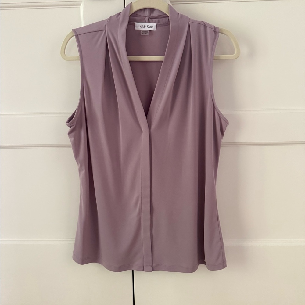 Calvin Klein Purple Sleeveless Blouse with Mandarin Collar
